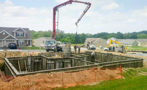 Pumping concrete at a new house project