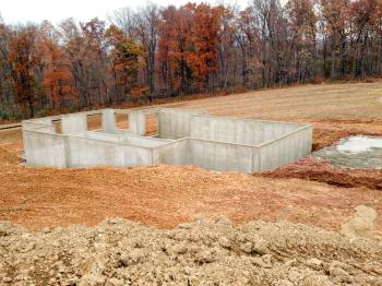  Completed concrete walls for a house foundation