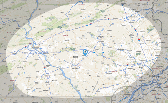 Service area map of Concrete Walls Unlimited
